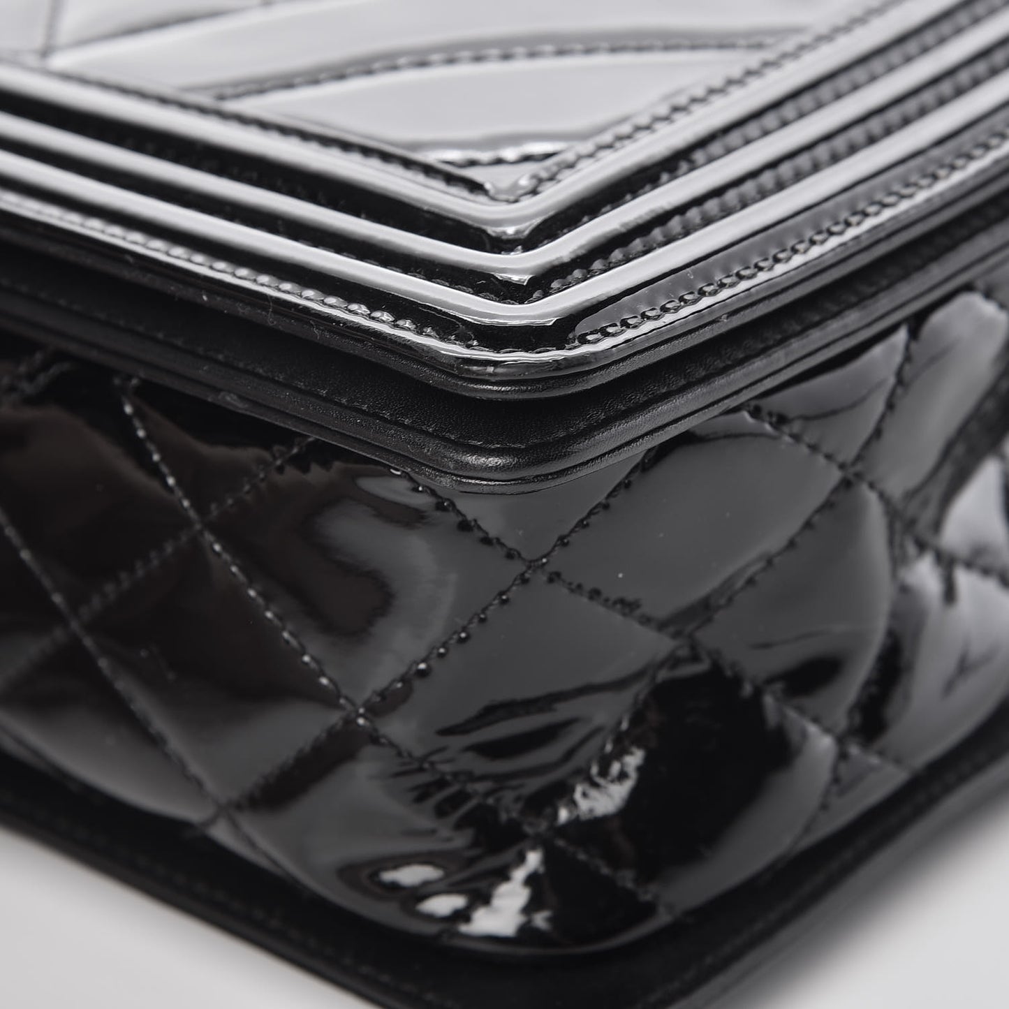Patent Chevron Quilted New Medium Boy Flap Black