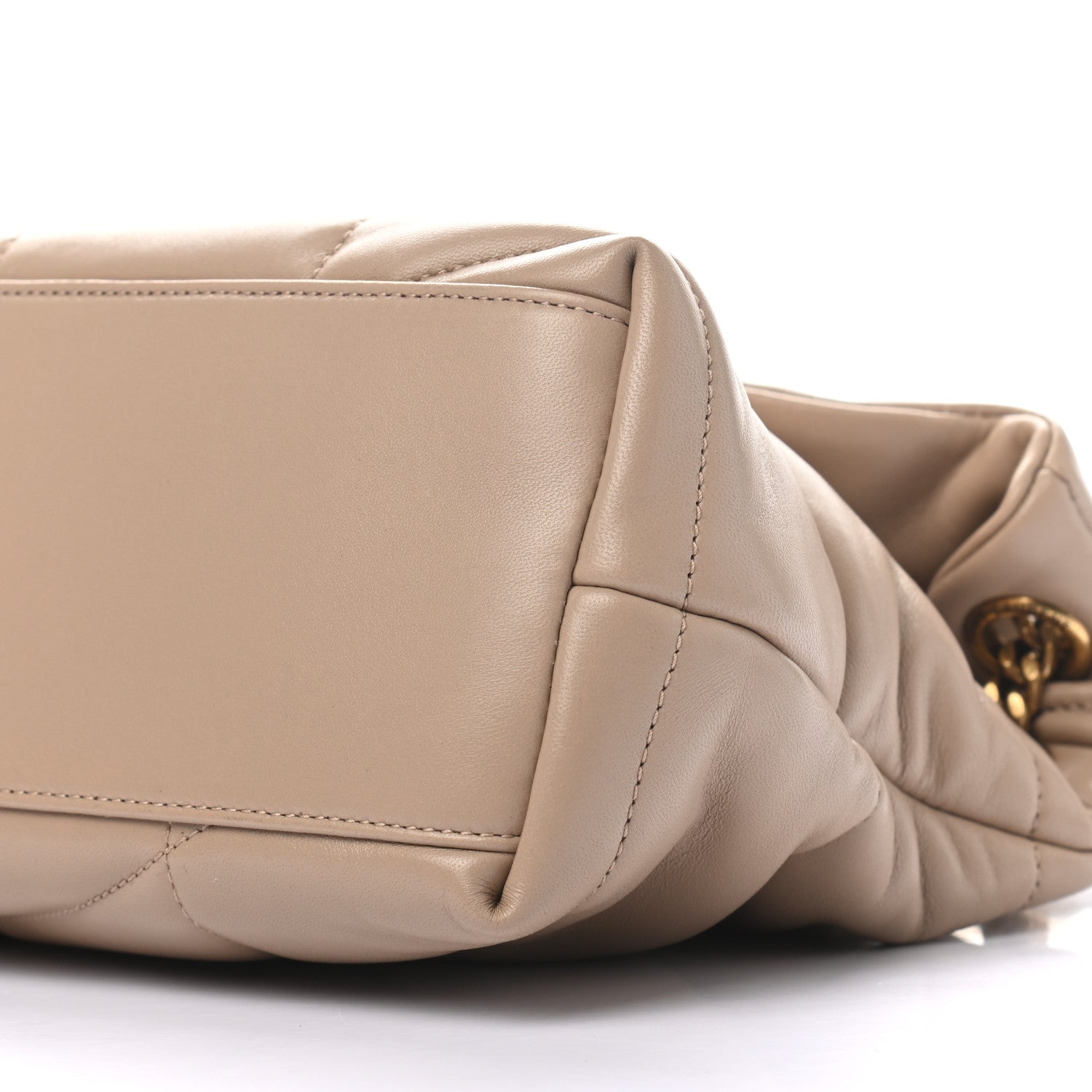 Saint Laurent Lambskin Quilted Small Loulou Puffer Monogram Chain Satchel Dark Beige 8 of 8
