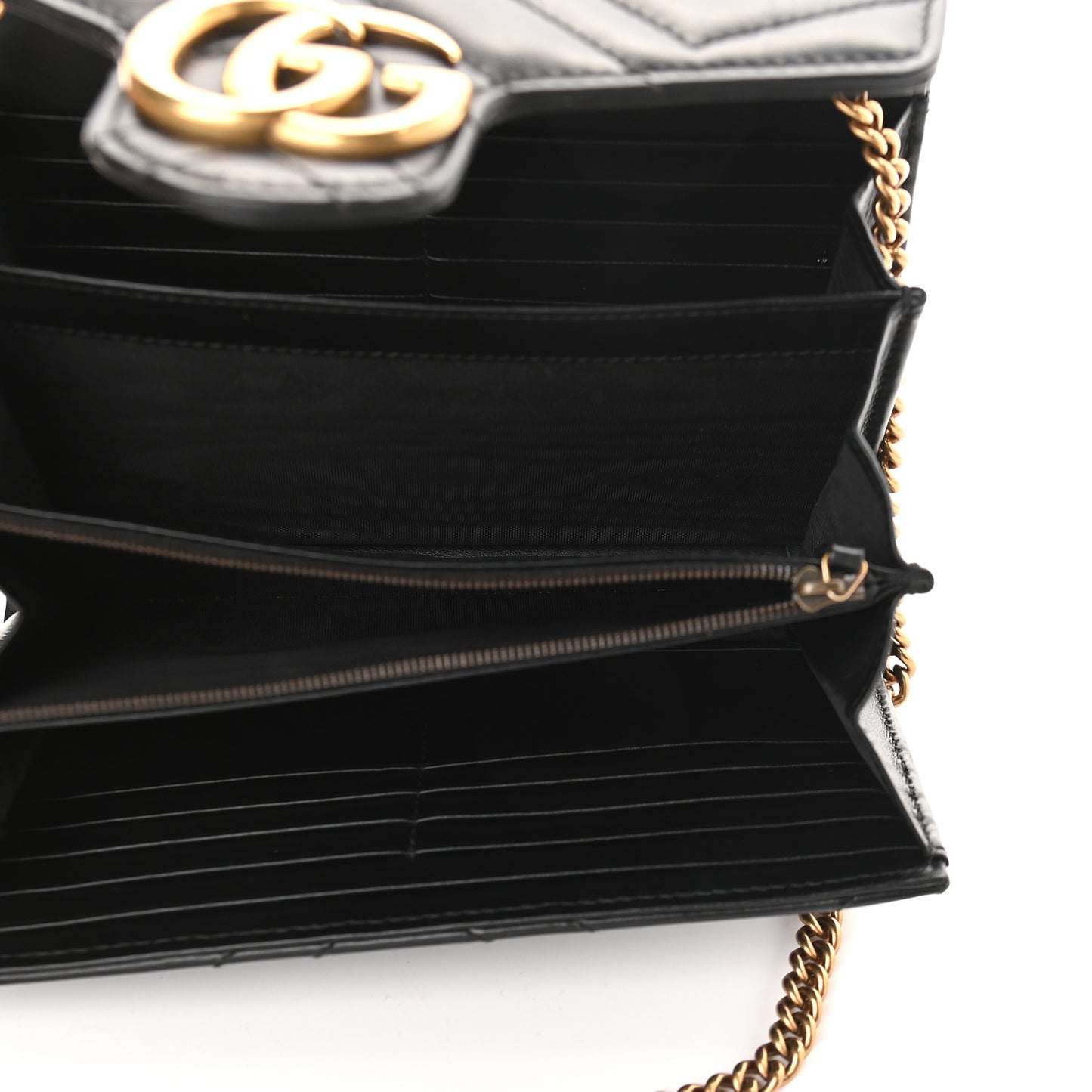 Calfskin Matelasse GG Marmont Chain Wallet Black