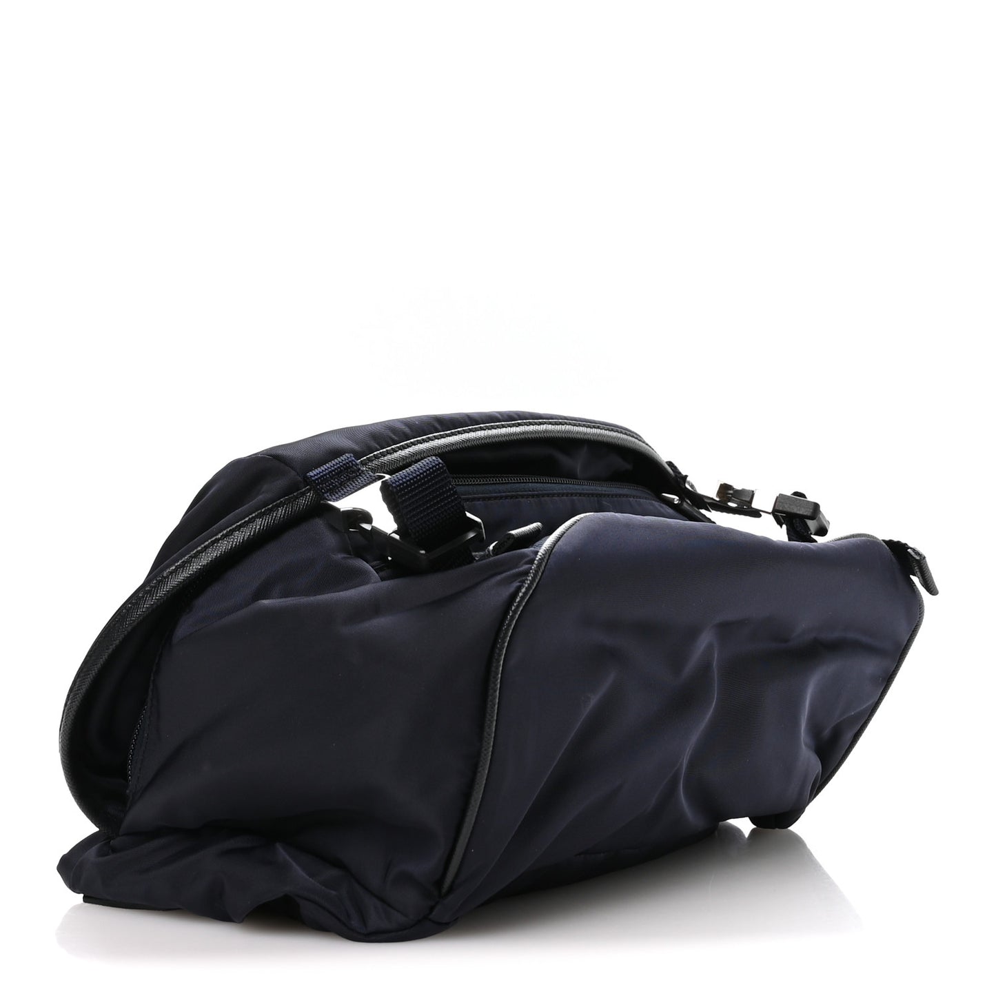 Re-Nylon Saffiano Double Snap Buckle Zip Flap Shoulder Bag Bleu