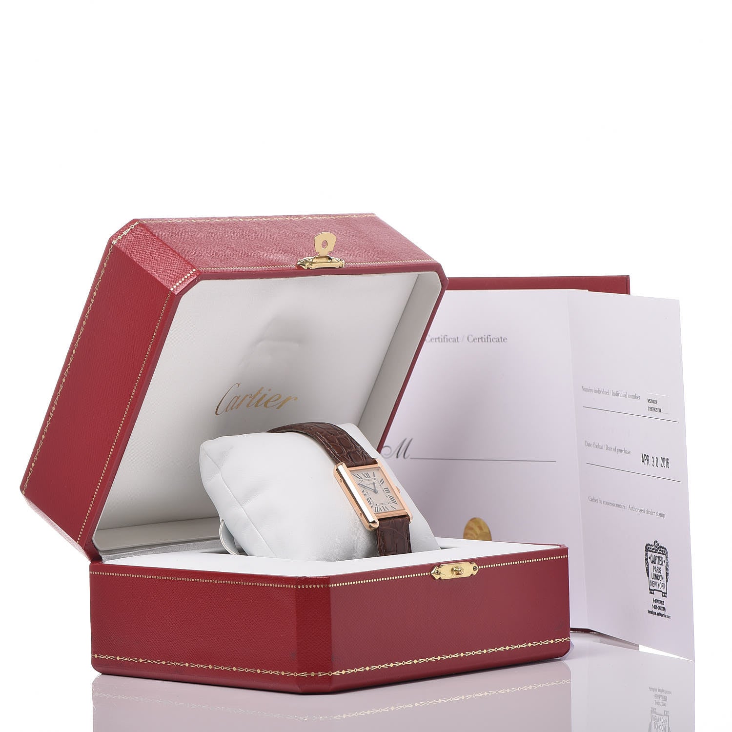 Cartier Stainless Steel 18K Pink Gold Alligator 24mm Tank Solo Quartz Watch Brown 9 of 9