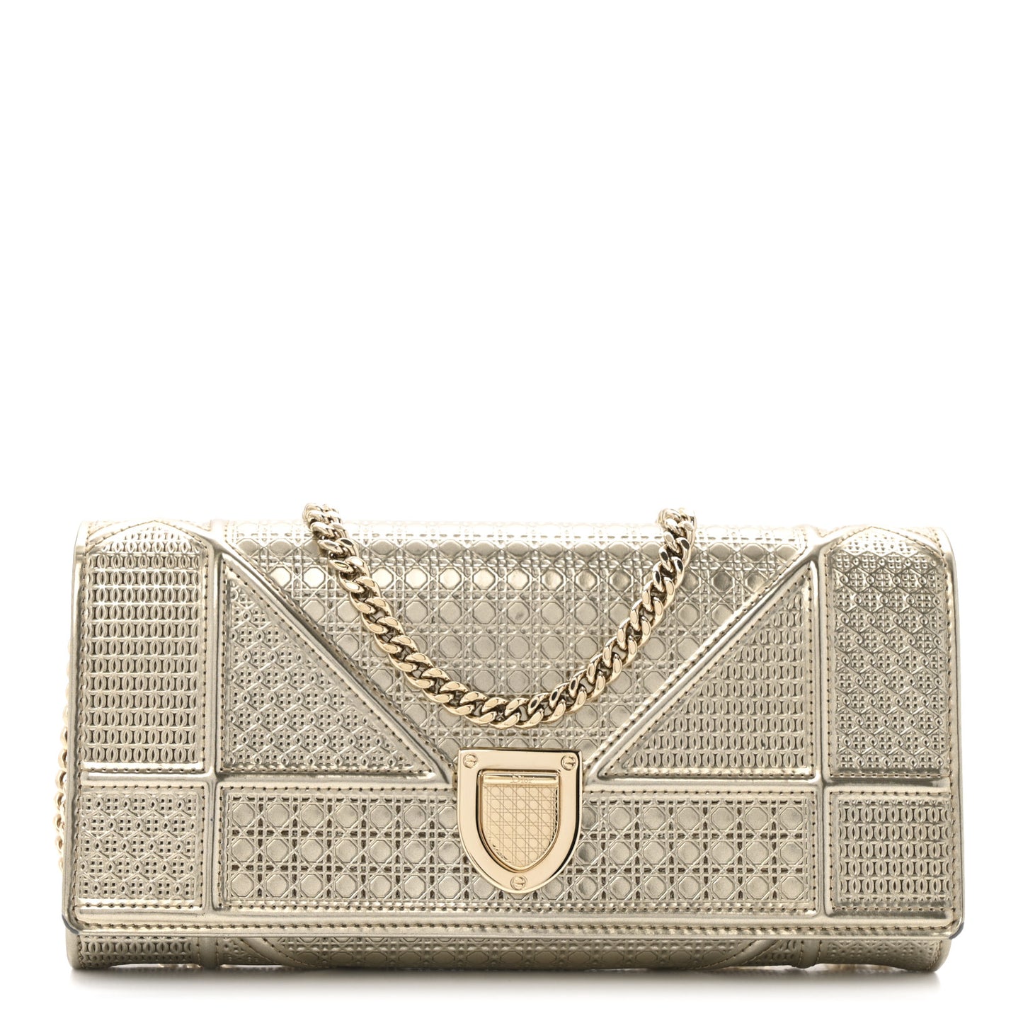 Metallic Patent Micro-Cannage Diorama Croisiere Chain Wallet Champagne