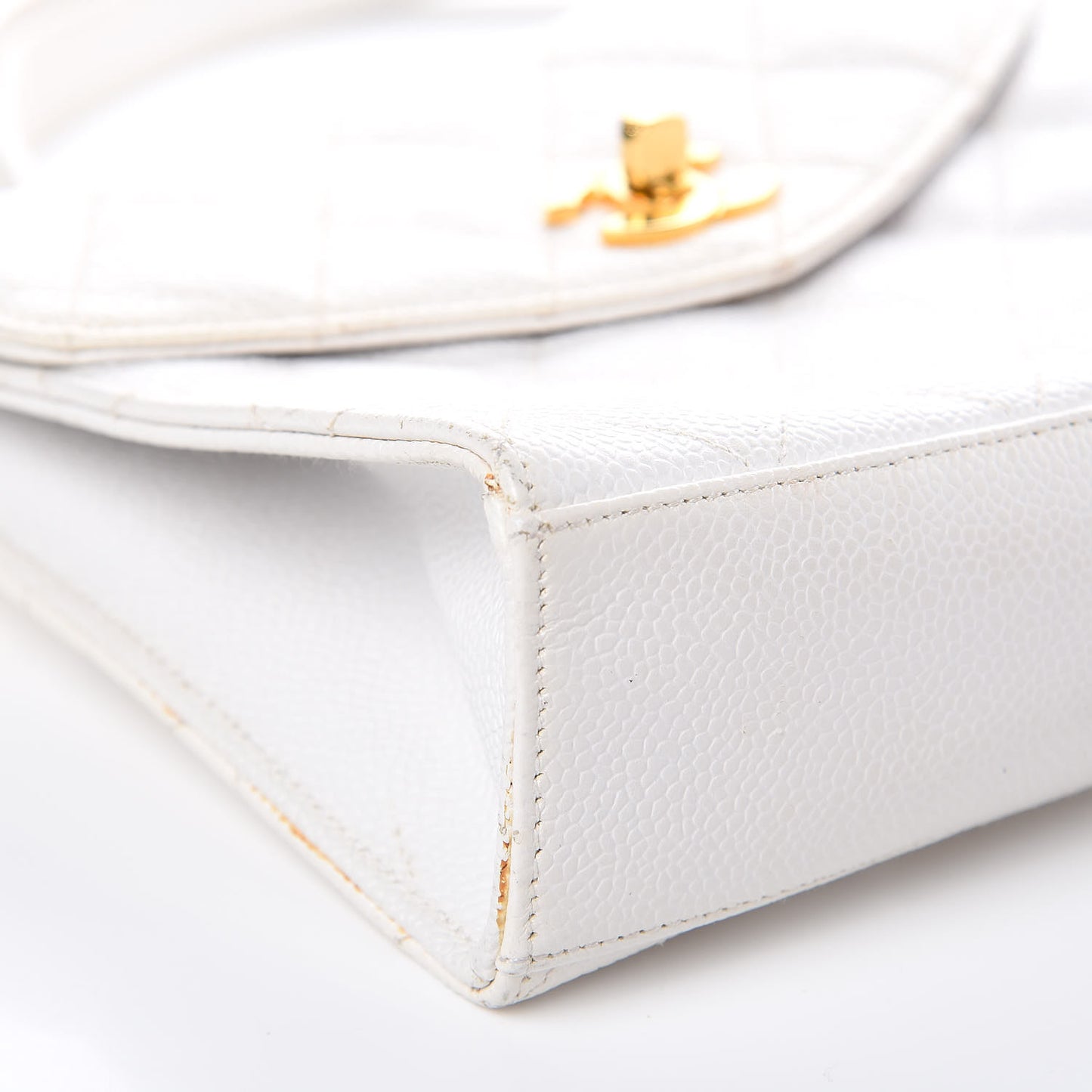 Caviar Quilted Single Flap Shoulder Bag White