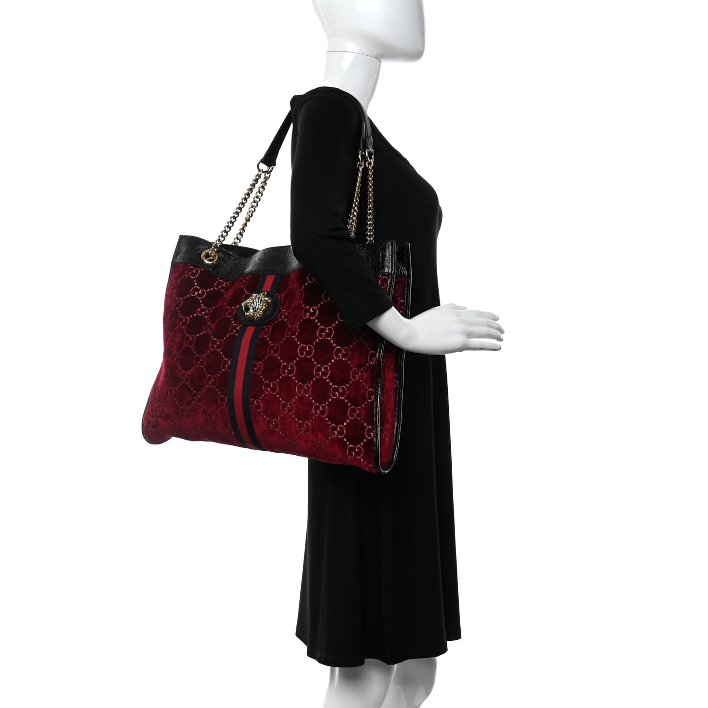 Velvet GG Monogram Large Rajah Chain Tote Red Cipria Black