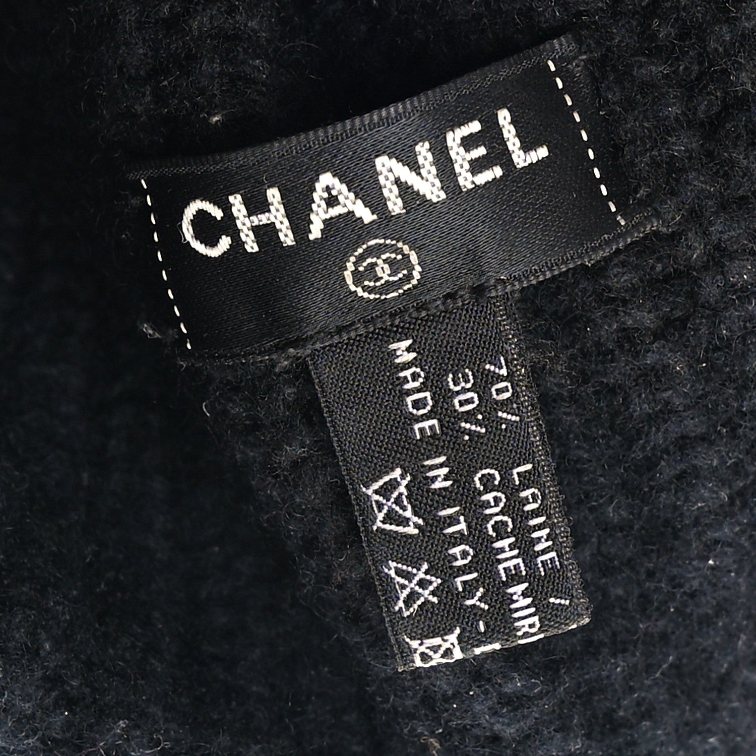 Chanel Wool Cashmere CC Beanie Hat Light Black White 4 of 4