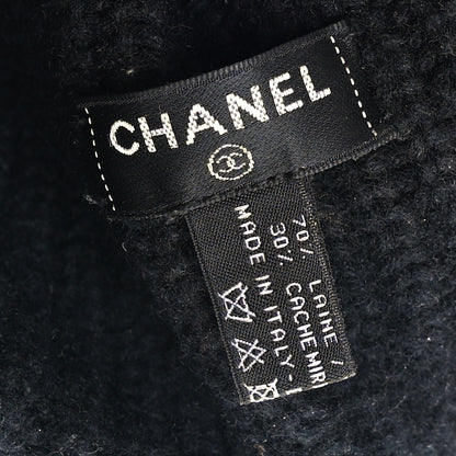 Chanel Wool Cashmere CC Beanie Hat Light Black White 4 of 4