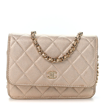 Chanel Metallic Lambskin Quilted Mini Wallet On Chain WOC Gold 1 of 14