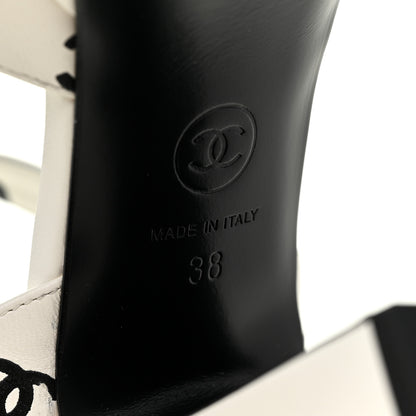 Chanel Printed Lambskin Coco Beach Platform Sandals 38 White Black 8 of 12