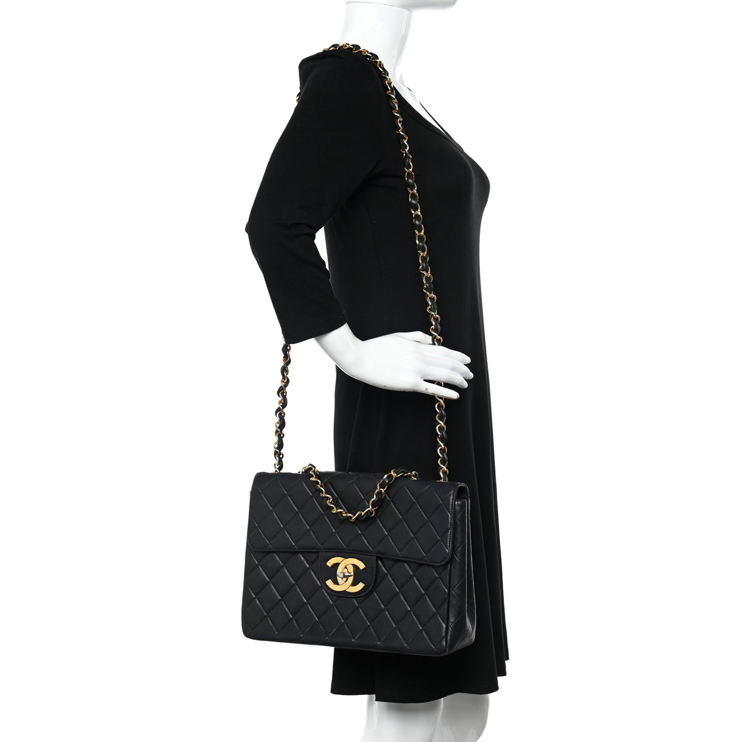 Lambskin Quilted XL Jumbo Single Flap Black