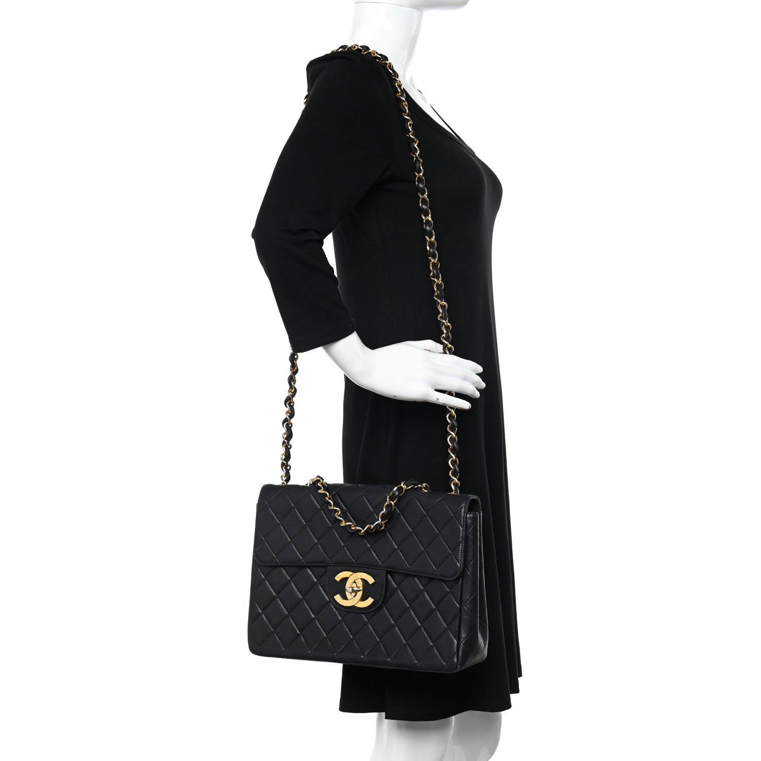 Chanel Lambskin Quilted XL Jumbo Single Flap Black 2 of 14