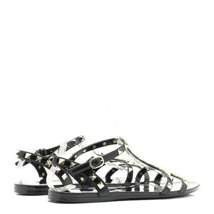 Valentino Garavani Patent Rockstud T-Strap Slingback Flat Sandals 38 Black 4 of 7