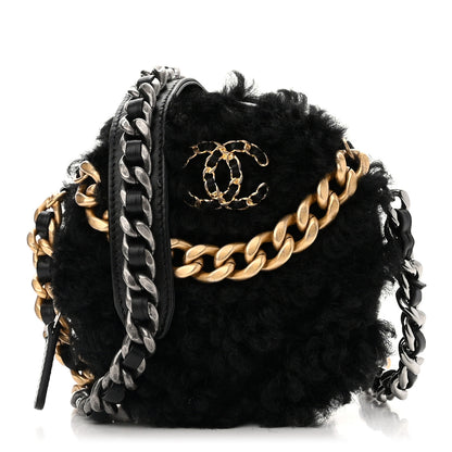 Chanel Shearling Sheepskin Chanel 19 Round Clutch With Chain Black 1 of 10