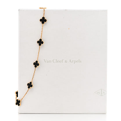Van Cleef & Arpels 18K Yellow Gold Black Onyx 10 Motifs Vintage Alhambra Necklace 7 of 7