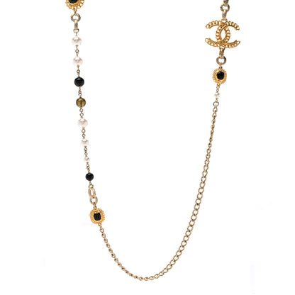 Chanel Enamel Pearl Bead CC Long Necklace Black Gold 1 of 4