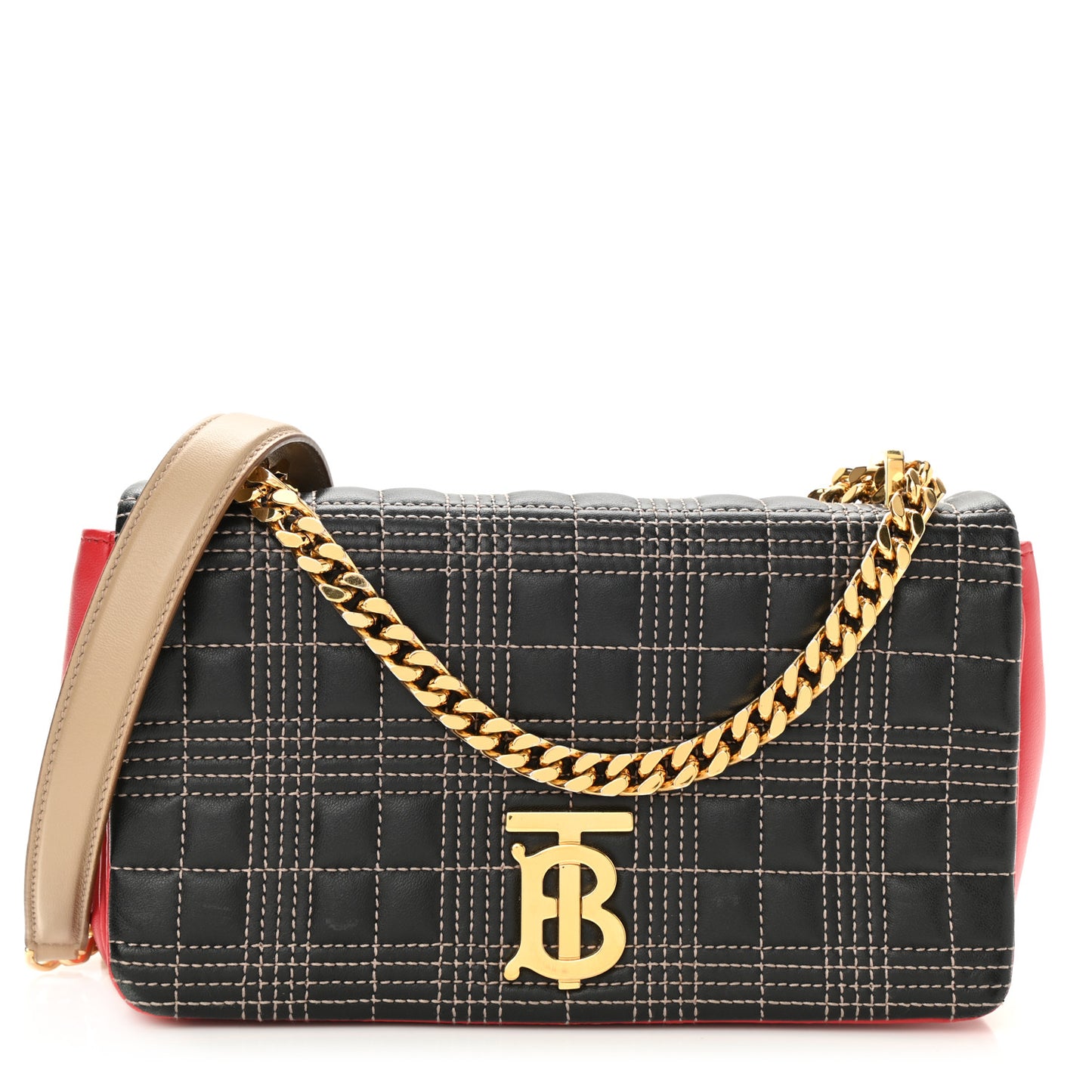 Lambskin Quilted Small Lola Tri-Color Bag Black Red Camel