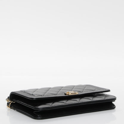Chanel Lambskin Quilted Boy Wallet On Chain WOC Black 4 of 9
