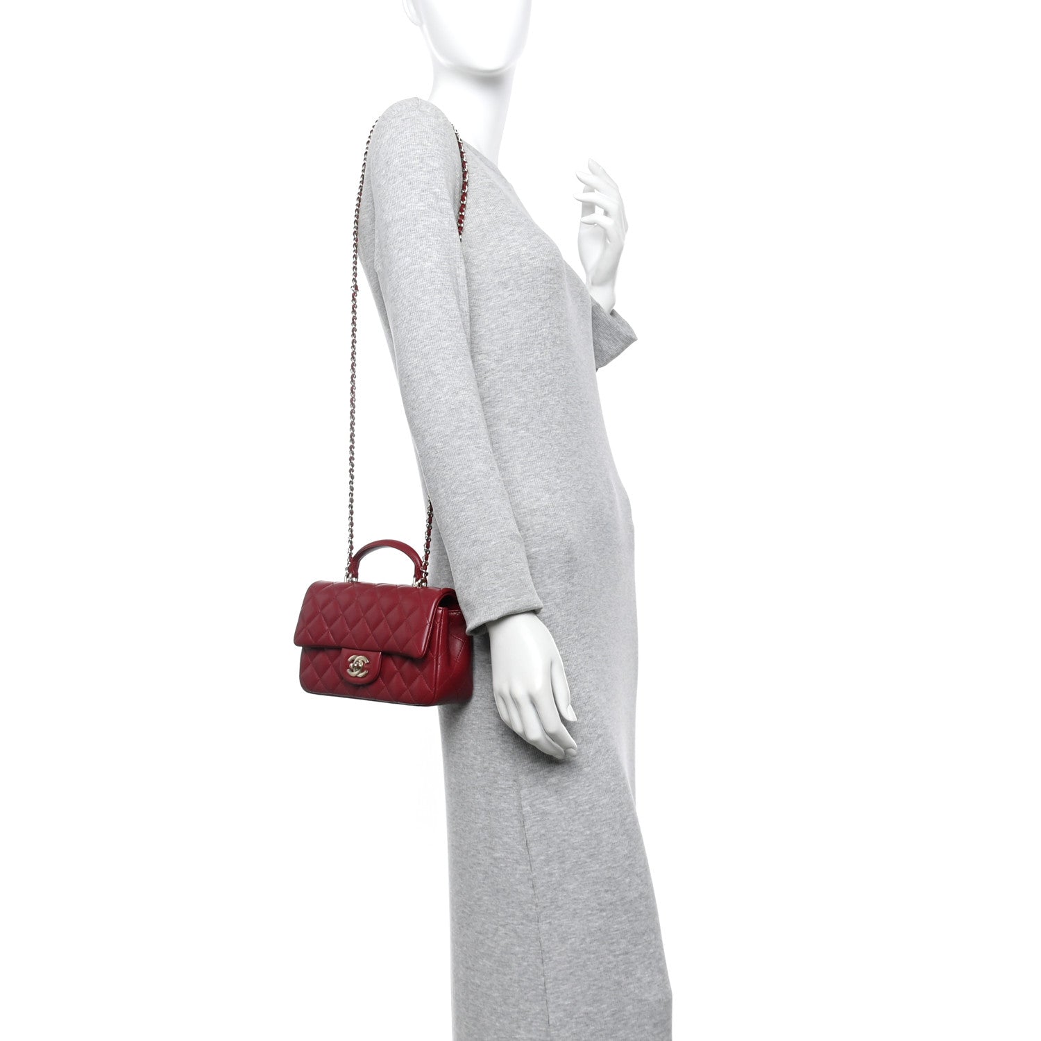 Chanel Lambskin Quilted Mini Top Handle Rectangular Flap Dark Red 2 of 10