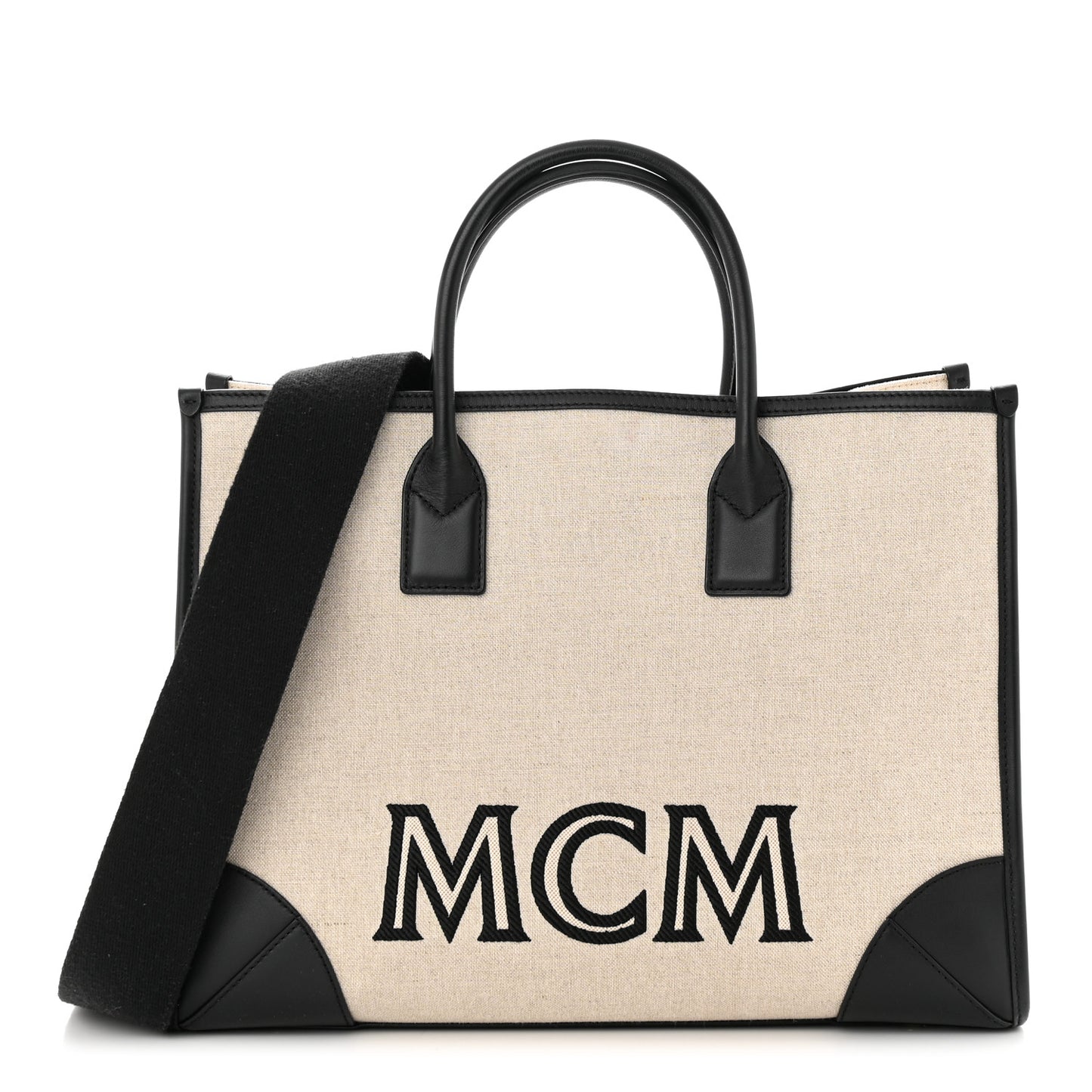 Calfskin Linen Large Munchen Tote Black