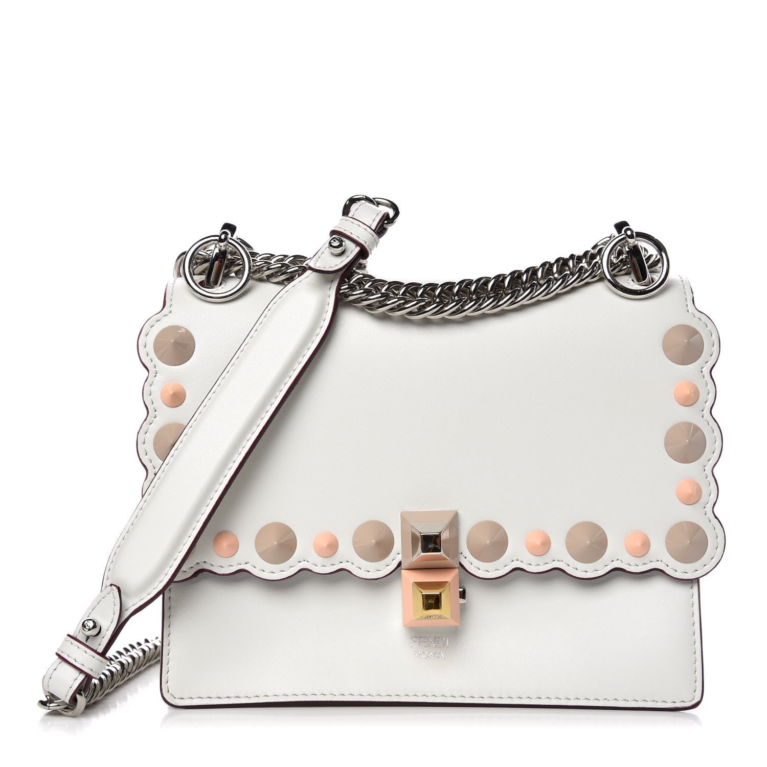 Fendi Vitello Liberty Scalloped Multi Studded Small Kan I Shoulder Bag White Ice Multicolor 1 of 9