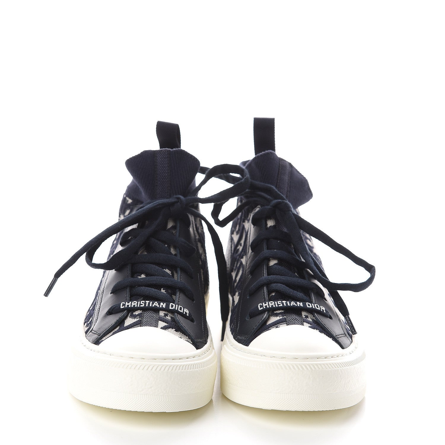 Christian Dior Technical Knit Calfskin Oblique Womens Walk'n Dior Mid Top Sneakers 35.5 Deep Blue 2 of 7