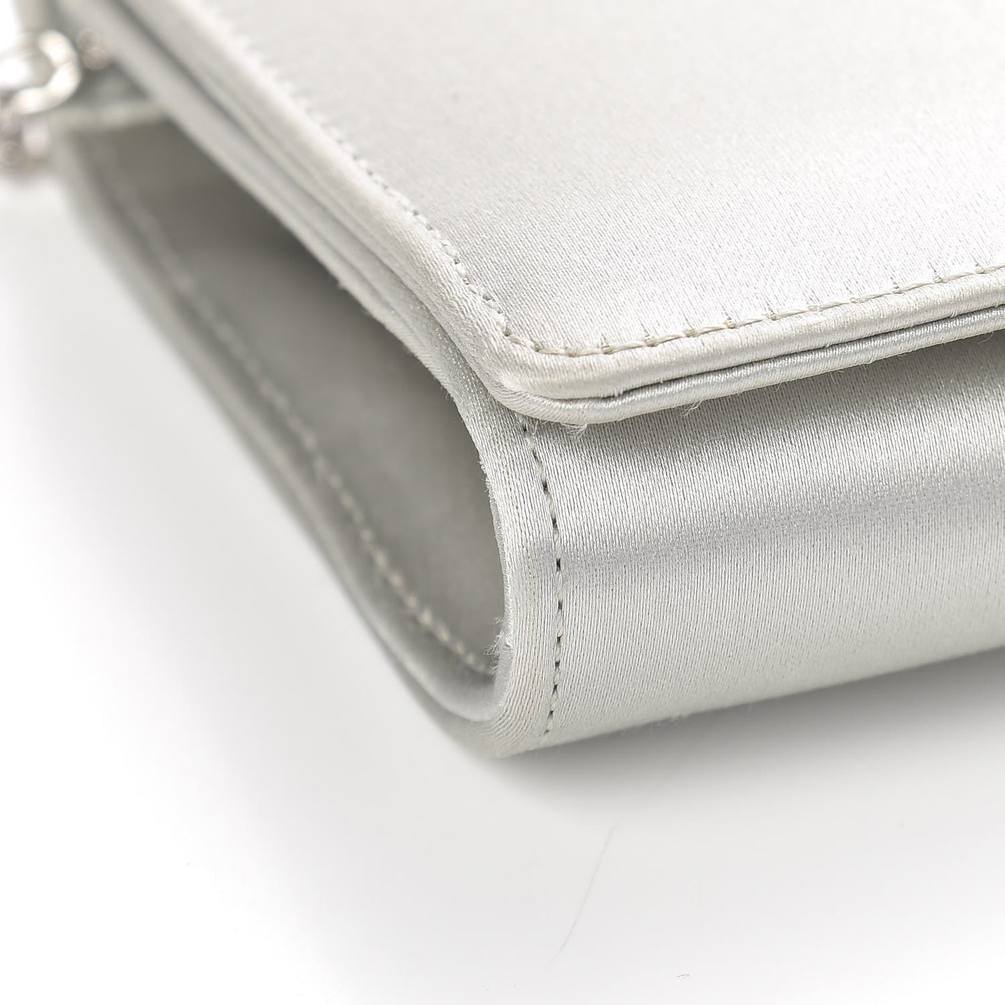 DOLCE & GABBANA Satin Crystal Miss Sparkle Chain Clutch Silver