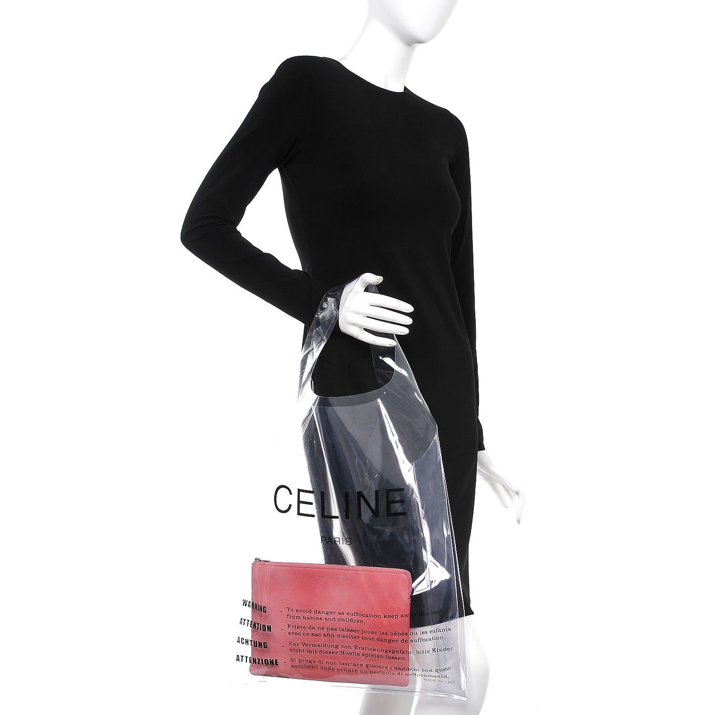 Plastic Bag with Cloudy Lambskin Solo Zip Pouch Clutch Pink