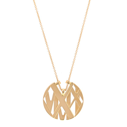 Tiffany 18K Yellow Gold Small Atlas Round Medallion Pendant Necklace 1 of 5