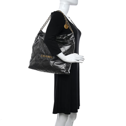 Chanel Metallic Calfskin Quilted Small Chanel 22 Ruthenium 2 of 10