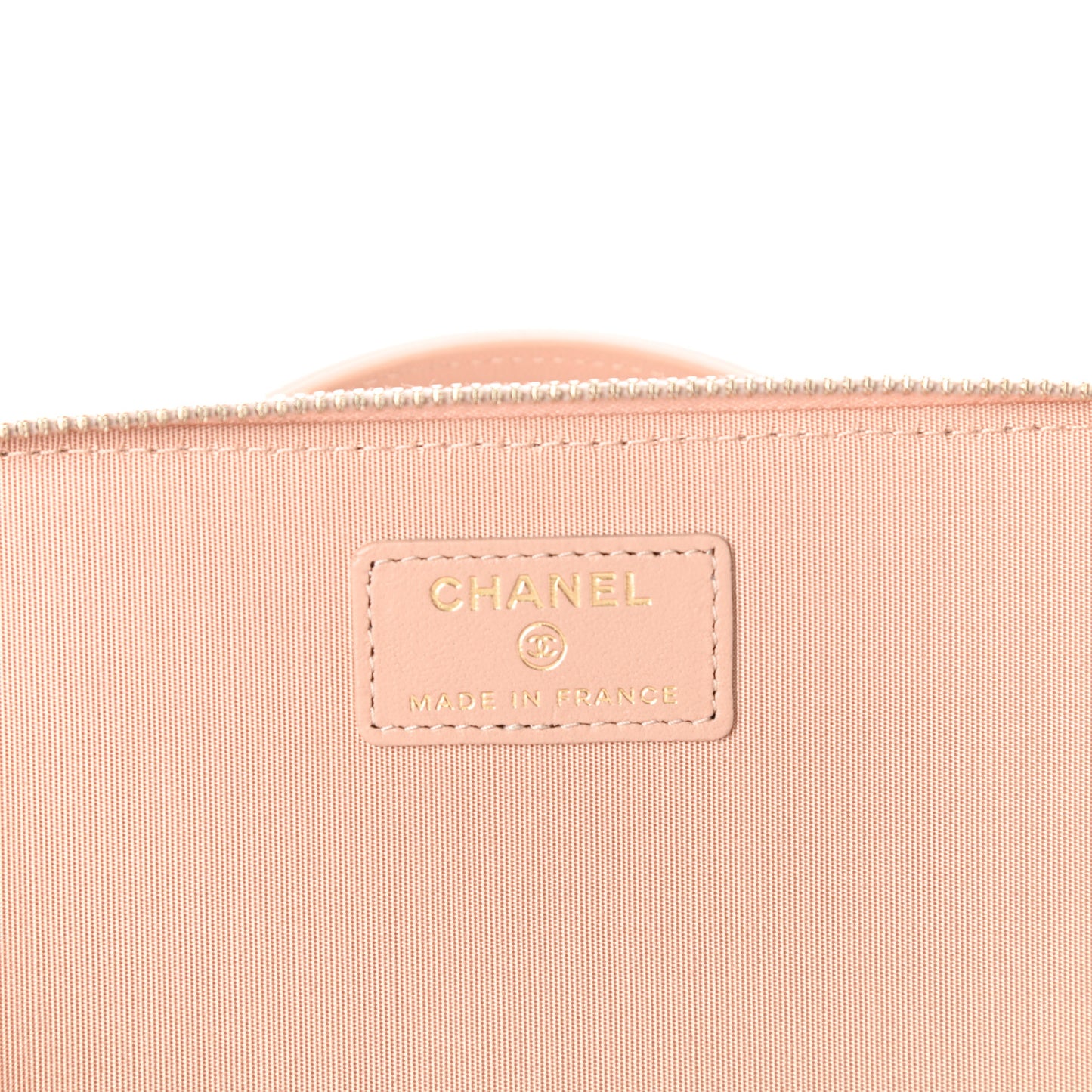 Lambskin Quilted Small Top Handle Vanity Case With Chain Beige