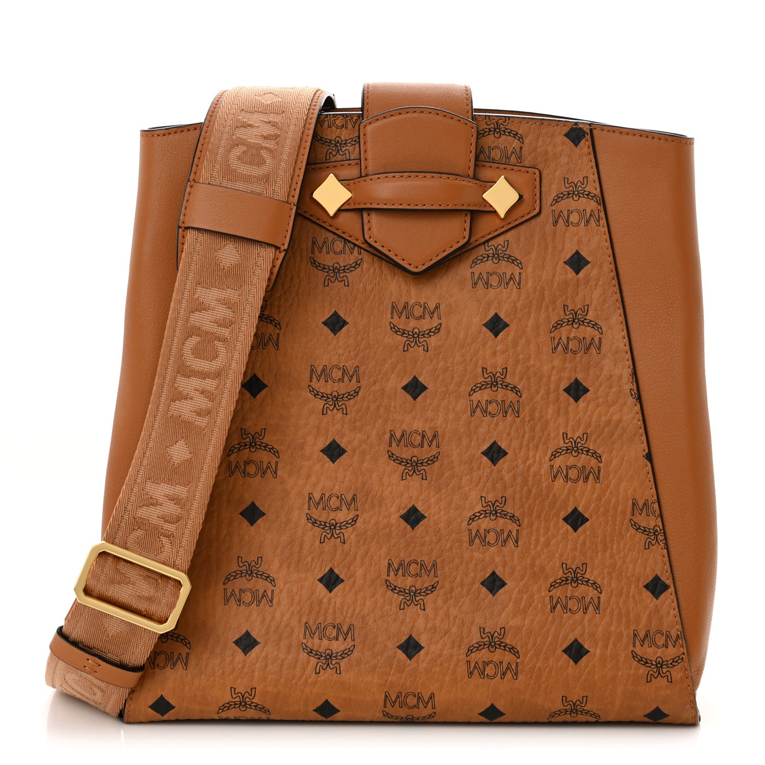 MCM Visetos Calfskin Essential Bucket Bag Cognac 1 of 9
