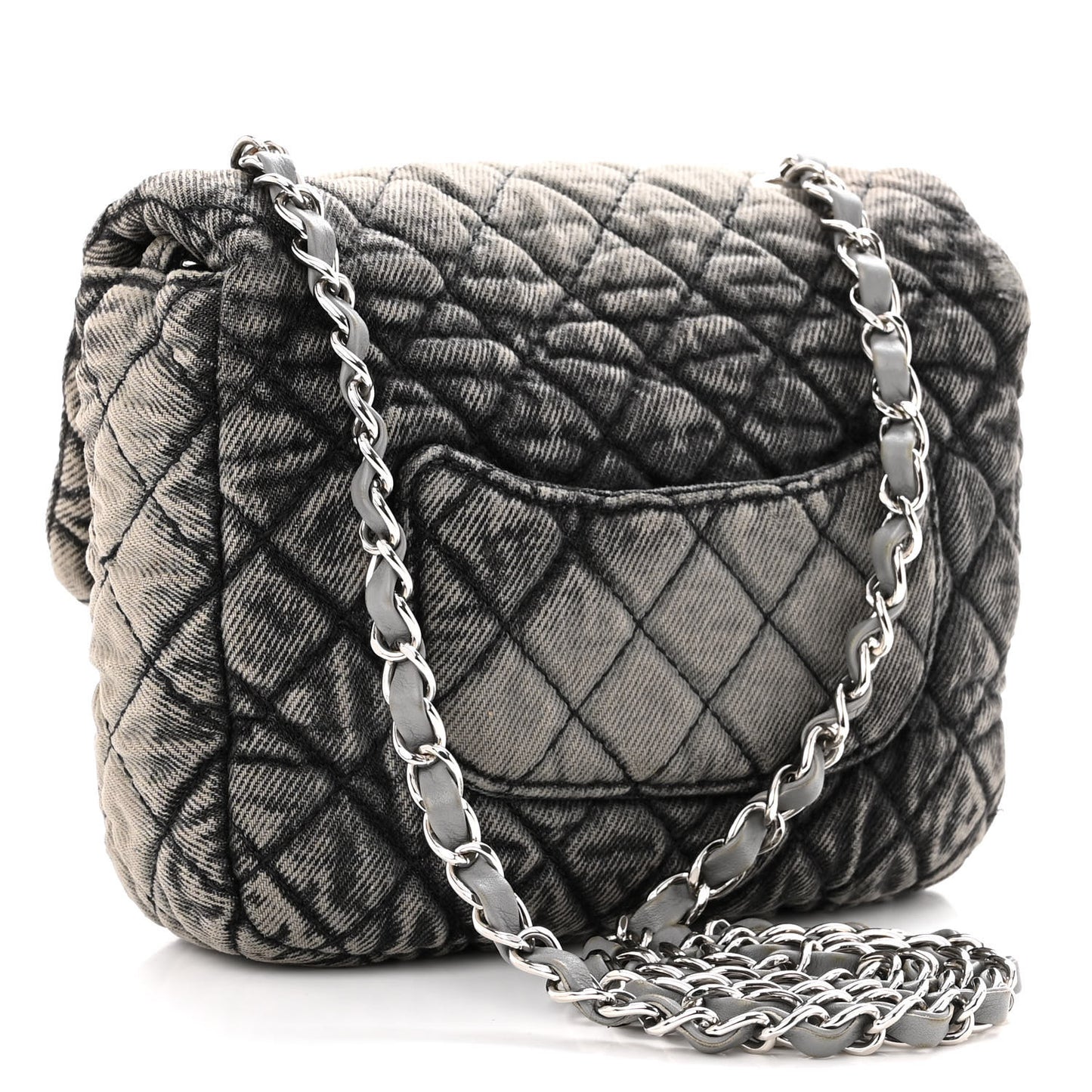 Washed Denim Quilted Small Denimpression Flap Grey Black