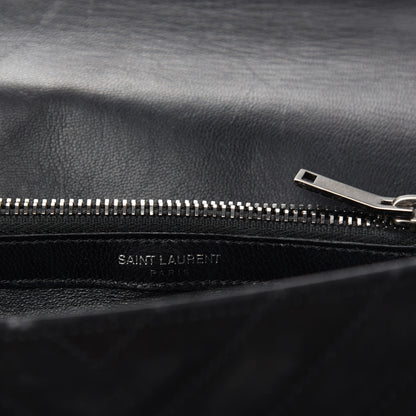 Saint Laurent Suede Matelasse Chevron Fringe Monogram Medium College Bag Black 10 of 11