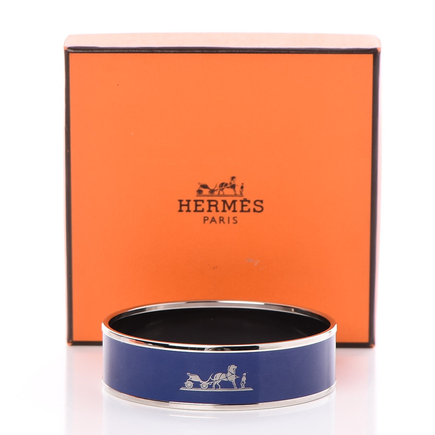 Hermes Enamel Printed Wide Caleche Bracelet 62 Bleu 6 of 6