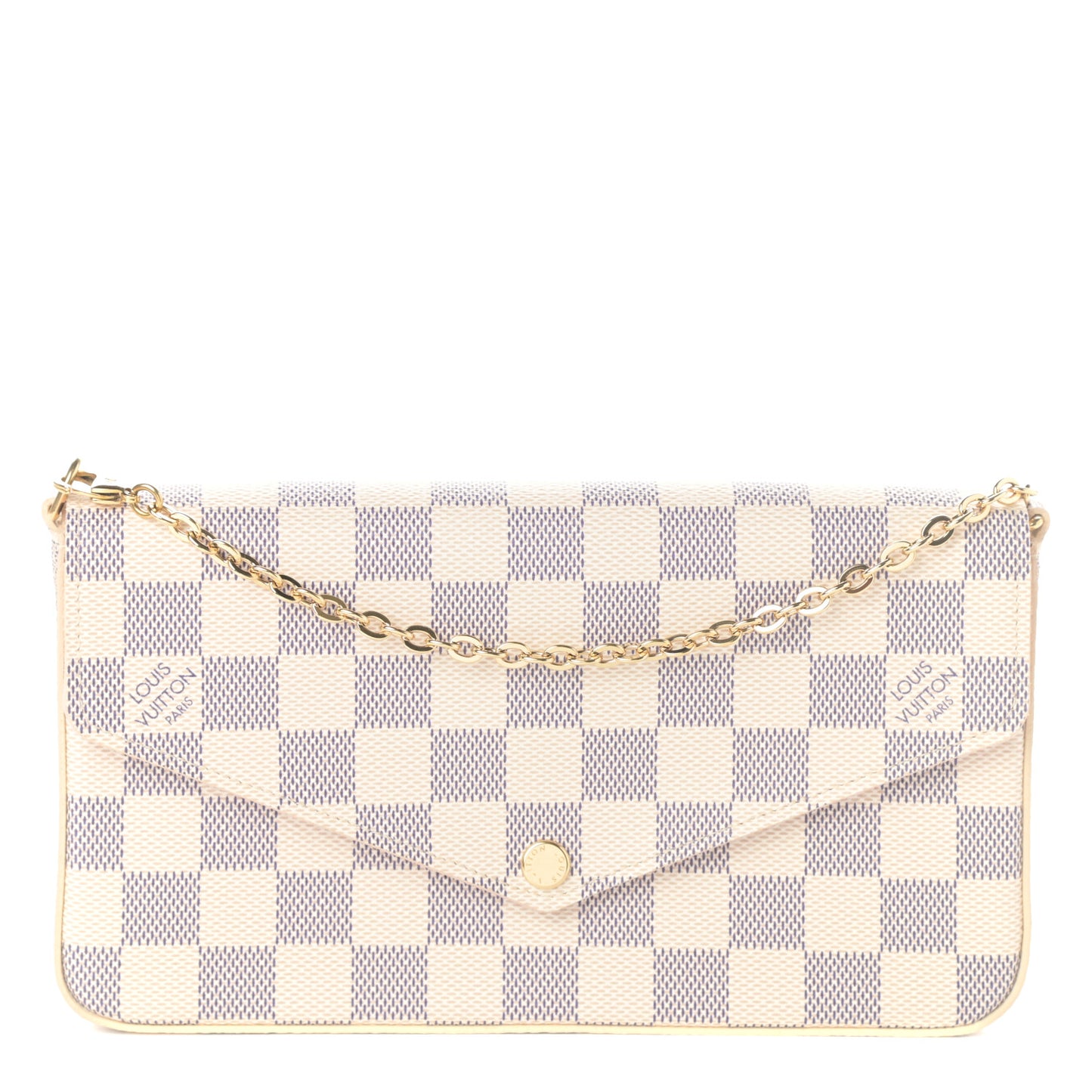 Damier Azur Pochette Felicie Chain Wallet Rose Ballerine