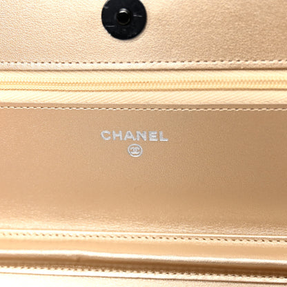 Chanel Metallic Lambskin Quilted Wallet On Chain WOC Gold Black 6 of 12