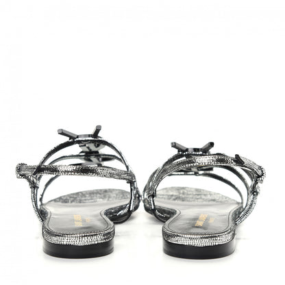 Saint Laurent Calfskin Cassandra Monogram Sandals 36 Argento 7 of 10