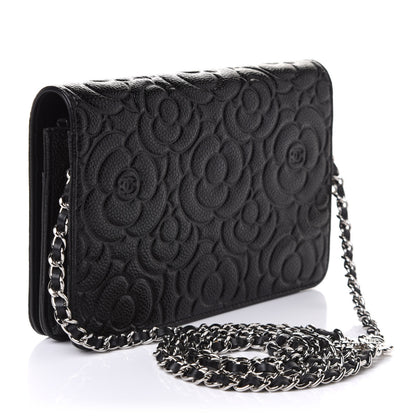 Chanel Caviar Camellia Embossed Wallet On Chain WOC Black 2 of 11
