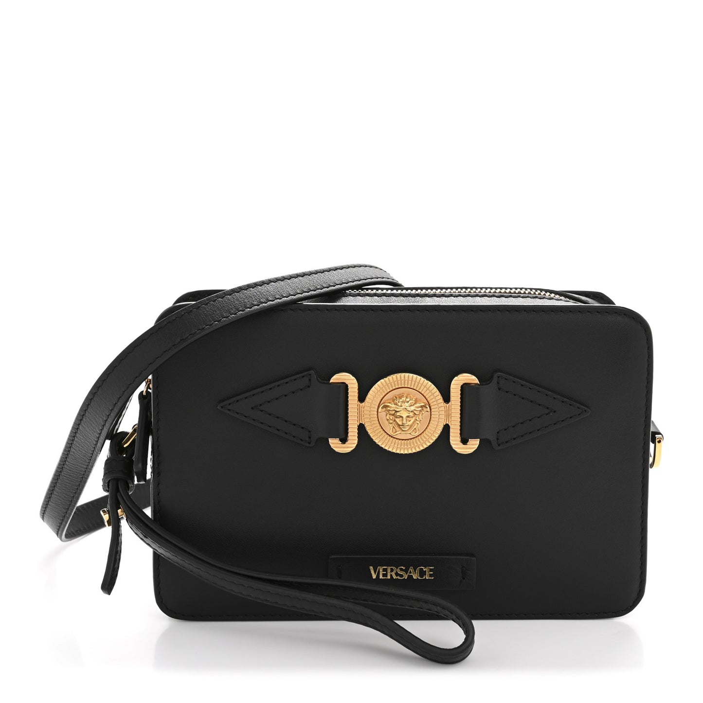 Calfskin Medusa Biggie Shoulder Bag Black