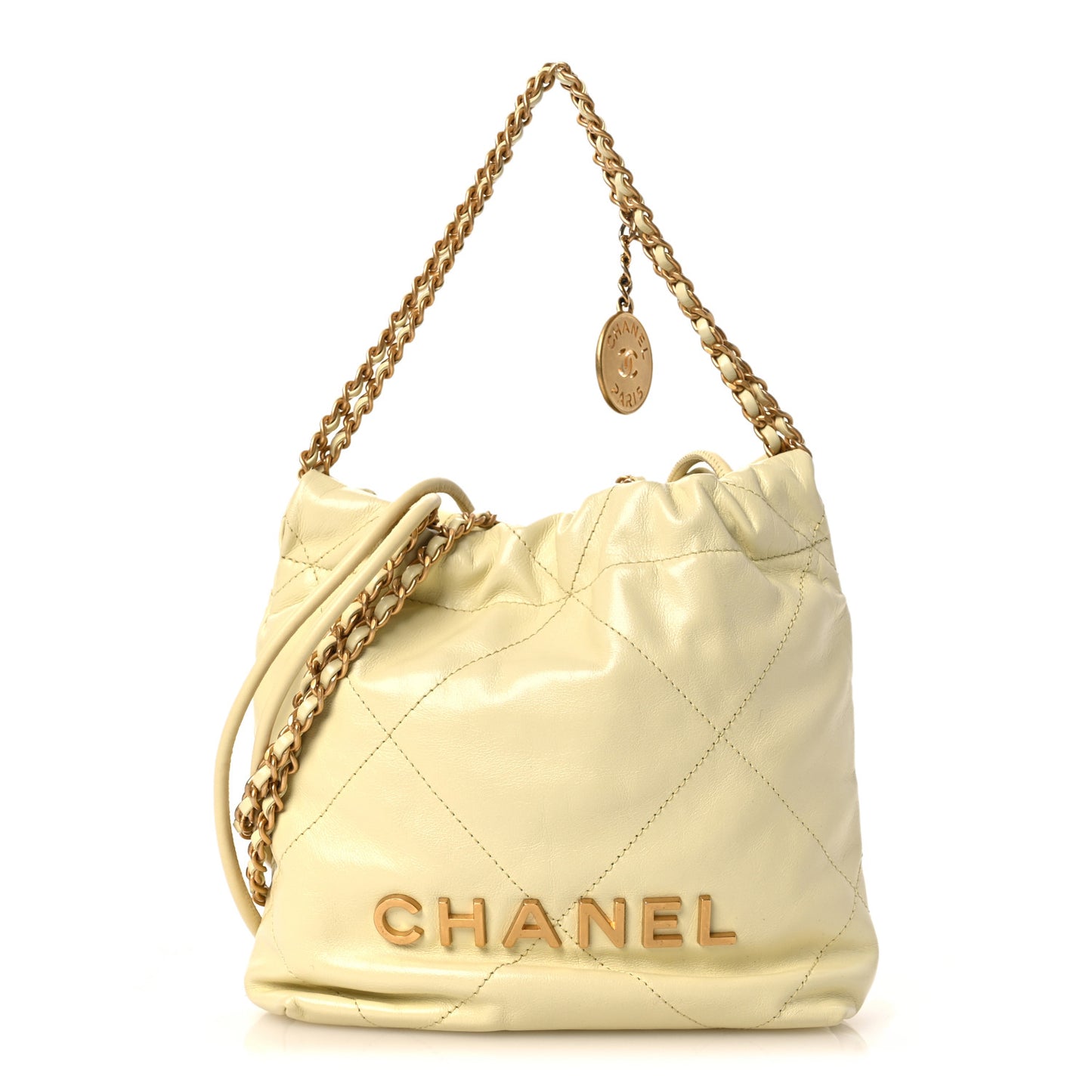 Shiny Calfskin Quilted Mini Chanel 22 Light Yellow