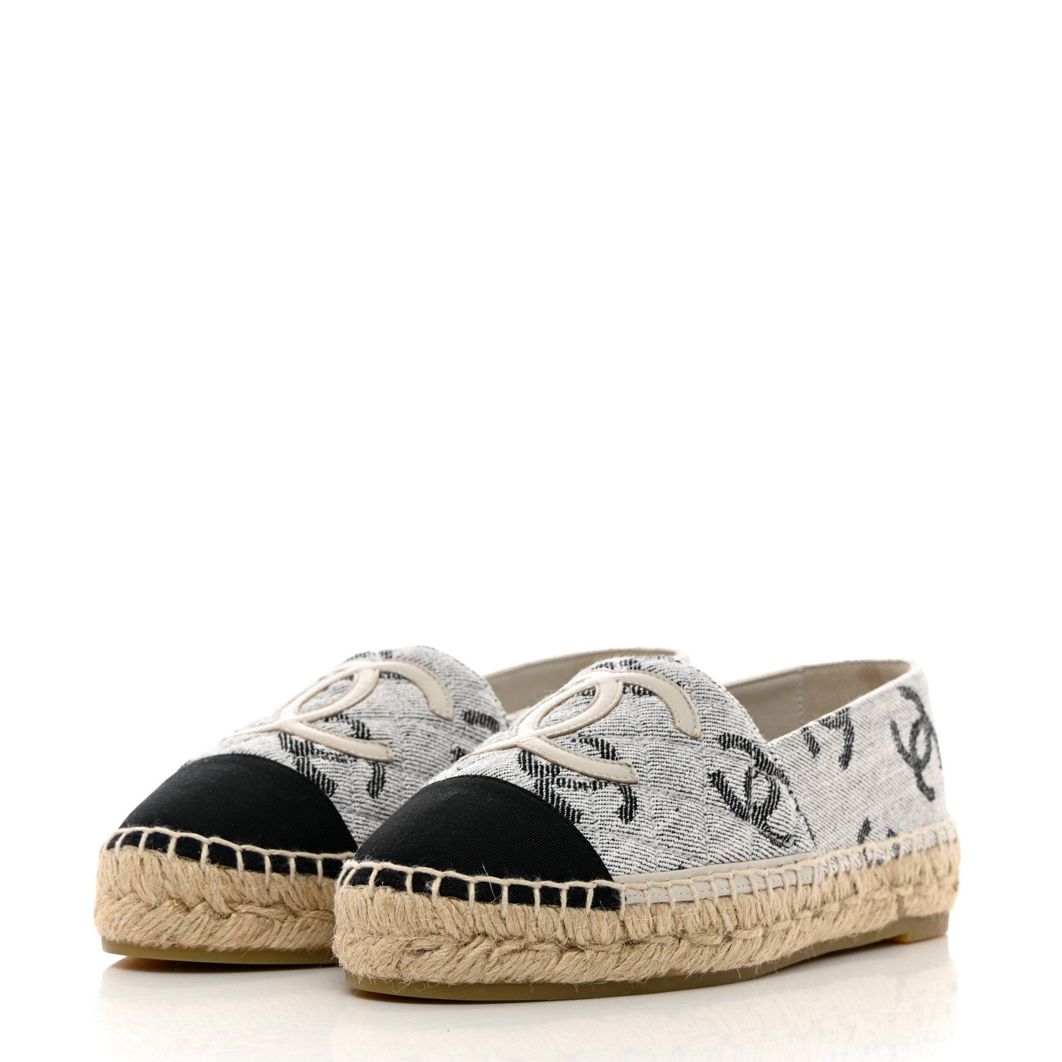Chanel Cotton Jacquard Grosgrain CC Print Espadrilles 35 Grey Black 3 of 10