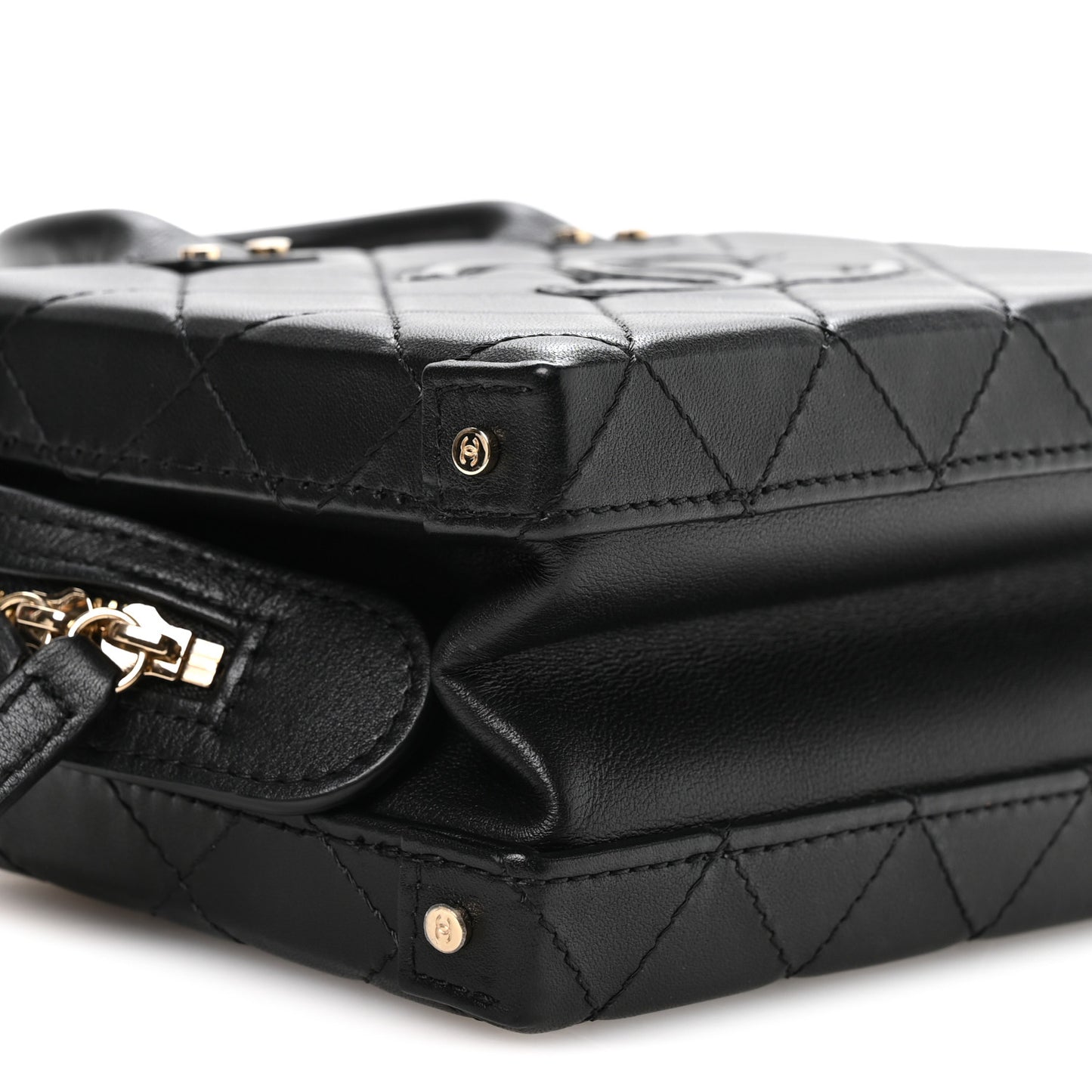 Calfskin Quilted Small Studded Square Vanity Case Black
