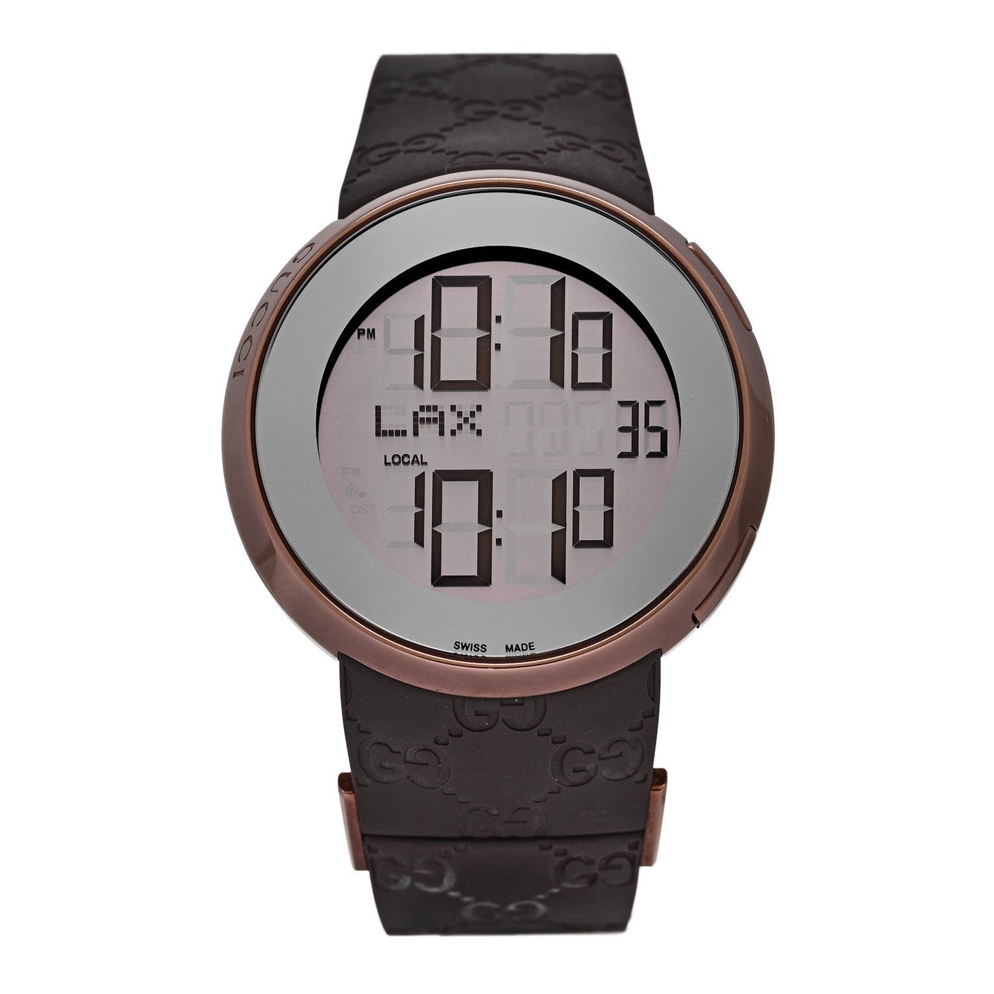 Stainless Steel Rubber 45mm Digital I-Gucci Watch Brown