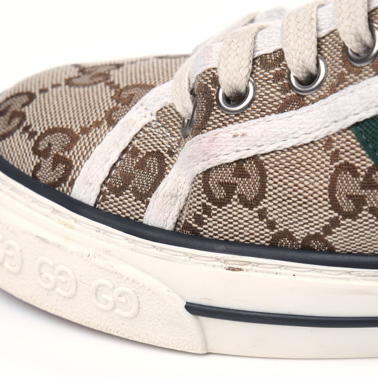 GG Monogram Web Womens 1977 Tennis Sneakers 38 Beige Ebony Mystic White