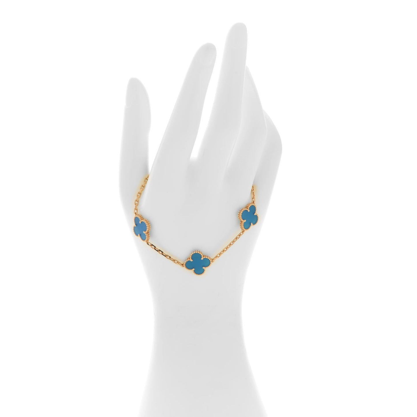 18K Yellow Gold Blue Agate 5 Motifs Vintage Alhambra Bracelet
