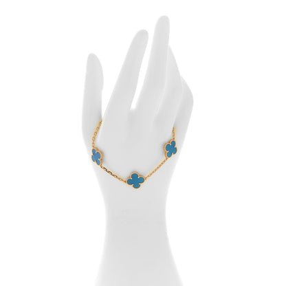 Van Cleef & Arpels 18K Yellow Gold Blue Agate 5 Motifs Vintage Alhambra Bracelet 2 of 7