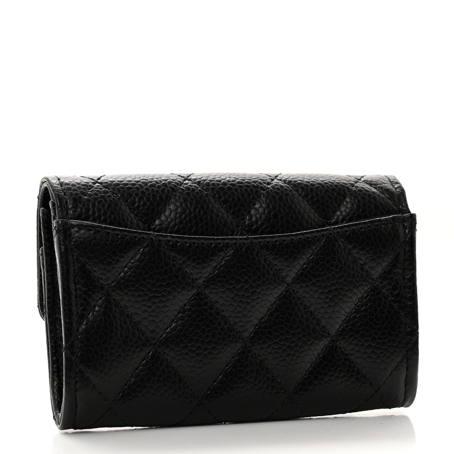 Caviar Quilted Flap Card Holder Wallet Black