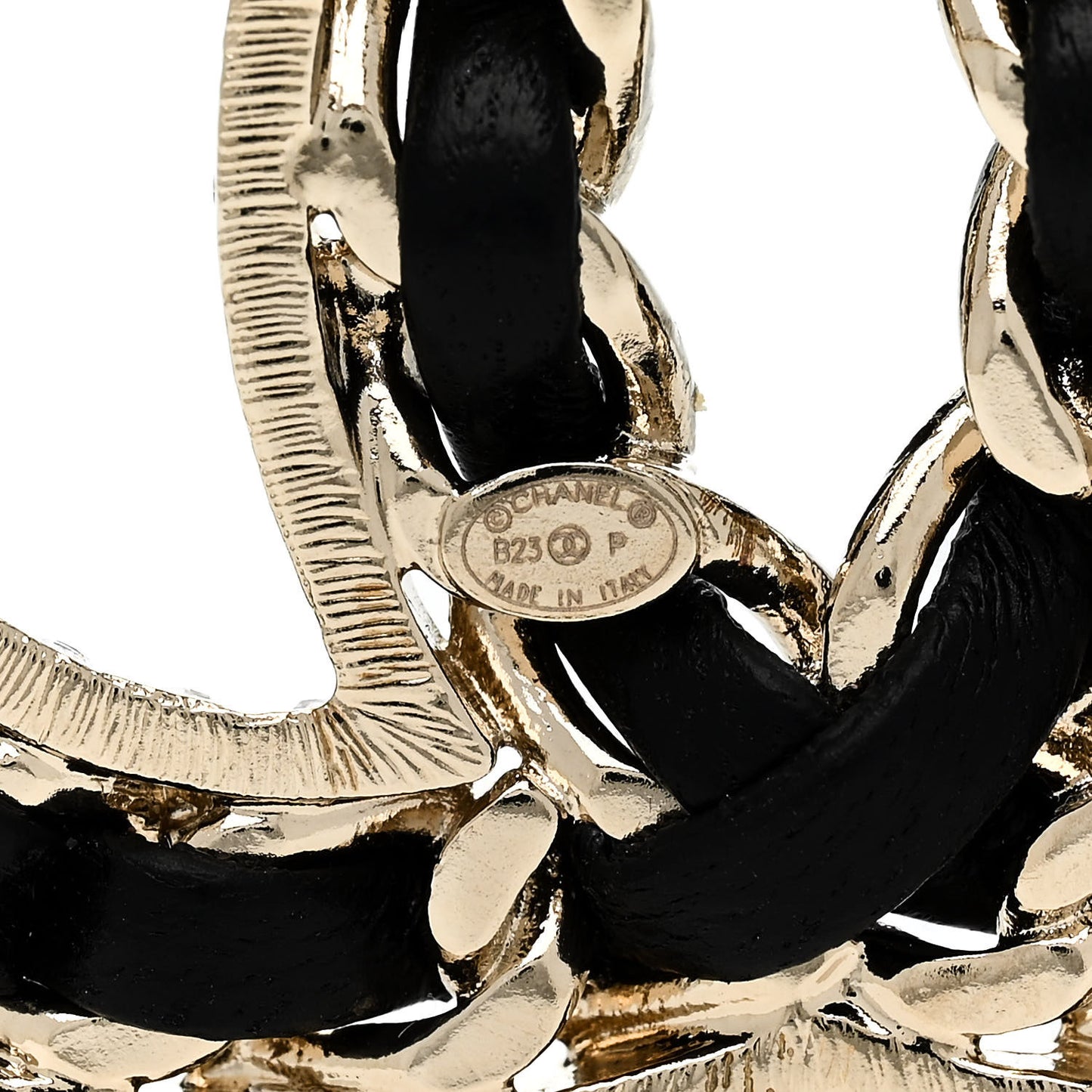 Lambskin Crystal CC Chain Brooch Black Gold