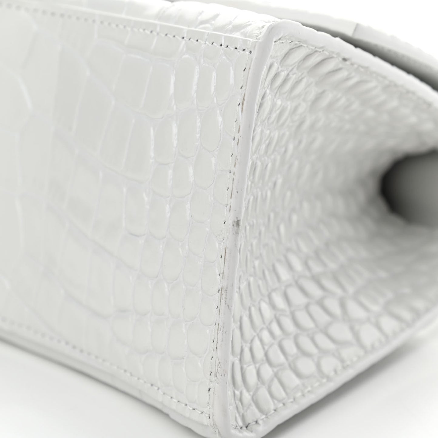 Calfskin Crocodile Embossed Small Hourglass Top Handle Bag White