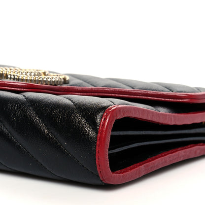 Gucci Vintage Effect Calfskin Matelasse Diagonal Torchon GG Marmont Chain Wallet Black Romantic Cherry 9 of 9
