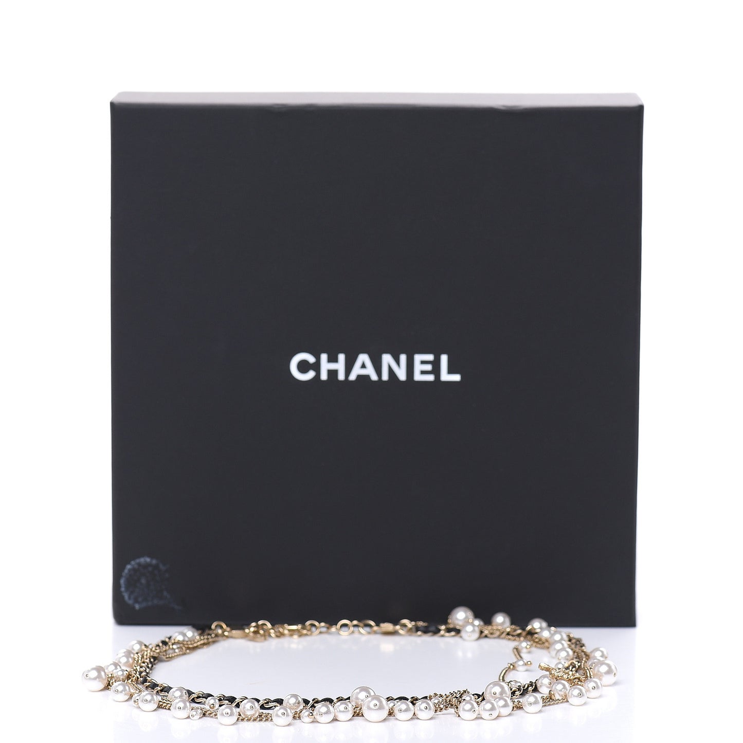 Pearl Crystal Lambskin CC Short Multi Strand Necklace Light Gold Black